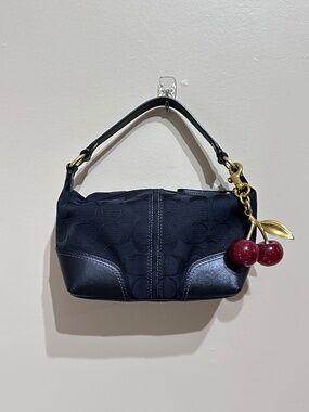 Coach Vintage Y2K Black Signature Mini Hobo Handbag & Cherry Keychain (not Coach